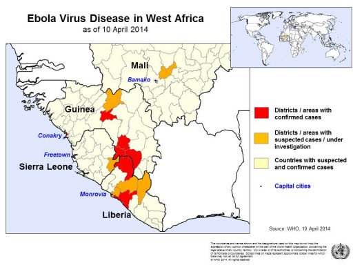 Mappa Ebola 10 aprile 2014