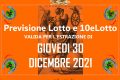 PREVISIONE LOTTO e 10eLotto n°155 di GIOVEDI 30 DICEMBRE 2021