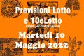 PREVISIONE LOTTO e 10eLotto n°55 di MARTEDI 10 MAGGIO 2022