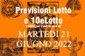 PREVISIONE LOTTO e 10eLotto n°73 di MARTEDI 21 GIUGNO 2022