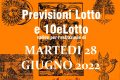 PREVISIONE LOTTO e 10eLotto n°76 di MARTEDI 28 GIUGNO 2022
