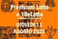PREVISIONE LOTTO e 10eLotto n°95 di GIOVEDI 11 AGOSTO 2022