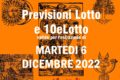 PREVISIONE LOTTO e 10eLotto n°144 di MARTEDI 6 DICEMBRE 2022